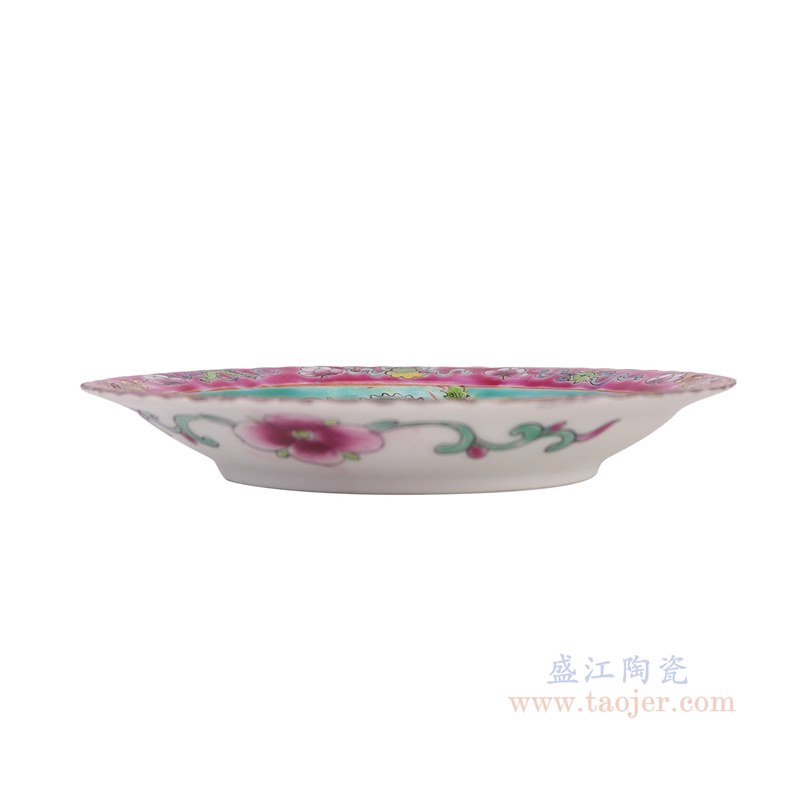 RZFA44-A 娘惹瓷粉彩绿底凤凰牡丹纹5.5寸花边盘