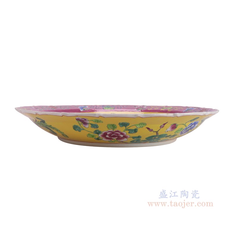 RZFA48-A 娘惹瓷黄底开窗凤凰牡丹纹18寸花边盘  