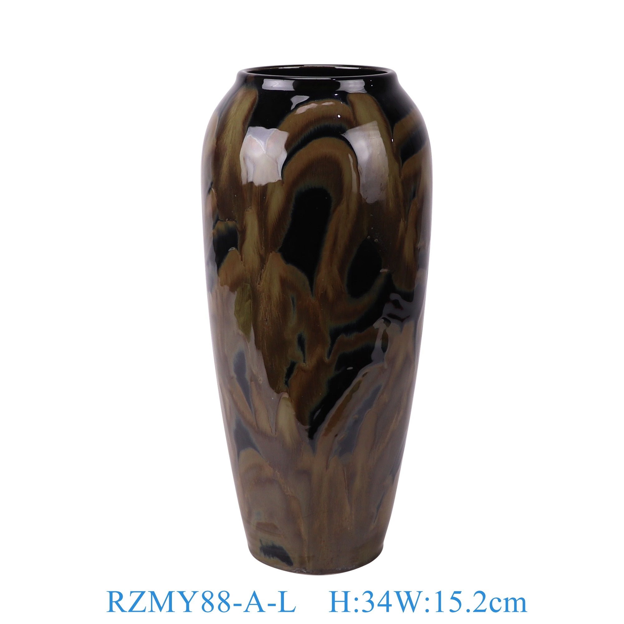 RZMY88-A-L 窑变黑底流金冬瓜花瓶花器大号 