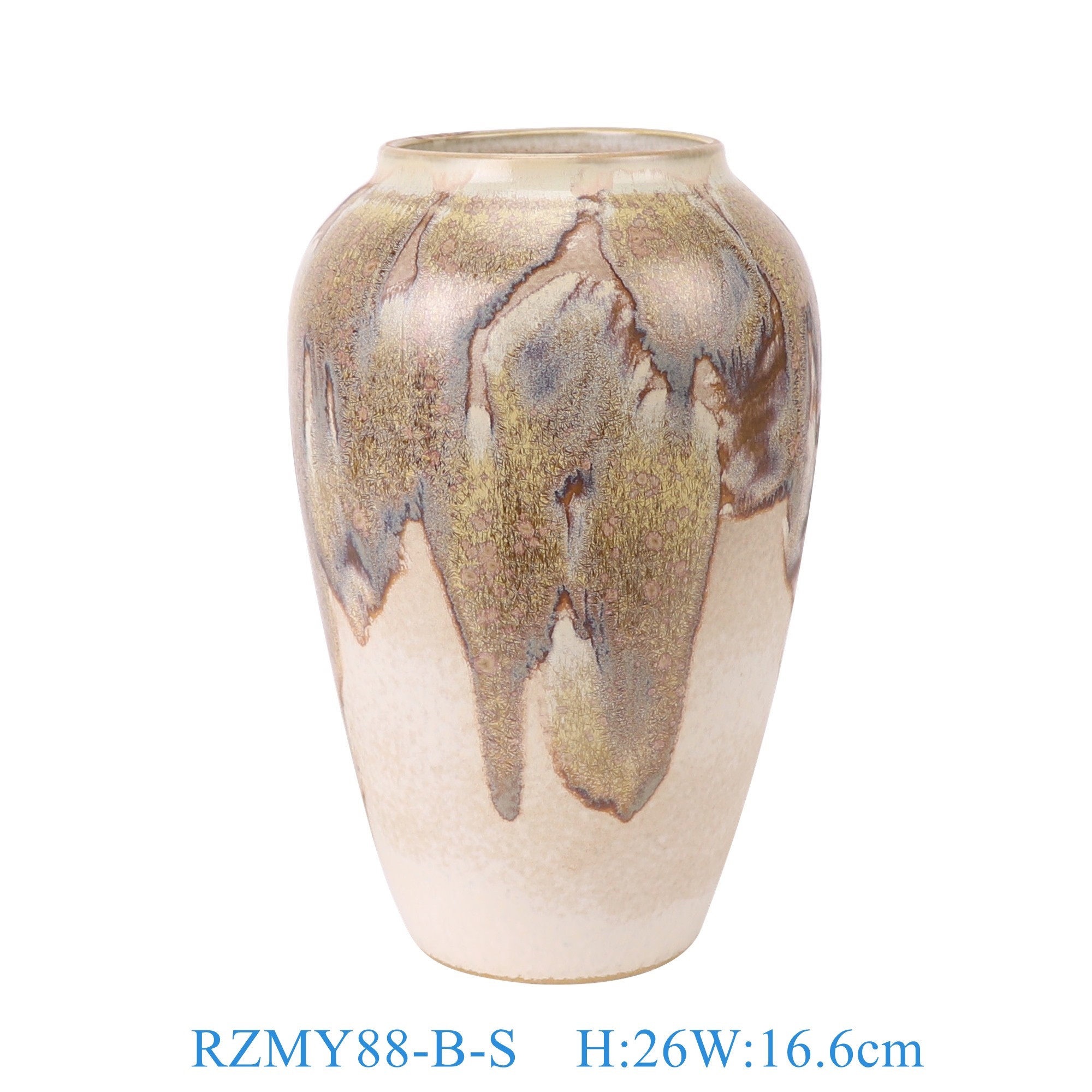 RZMY88-B-S 窑变白底流金冬瓜瓶小号   