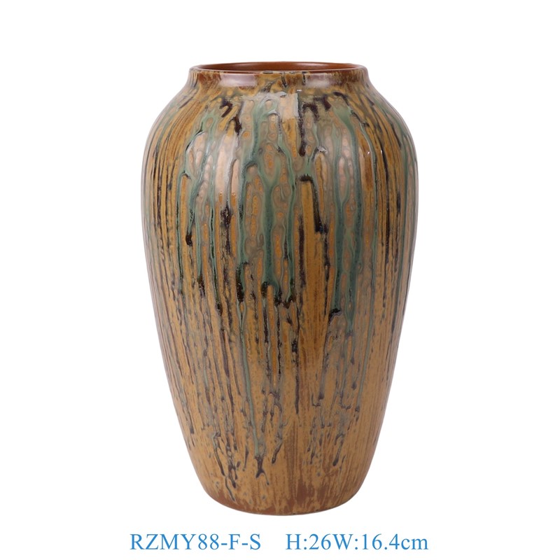RZMY88-F-S 窑变橙色底流釉冬瓜瓶花器小号  