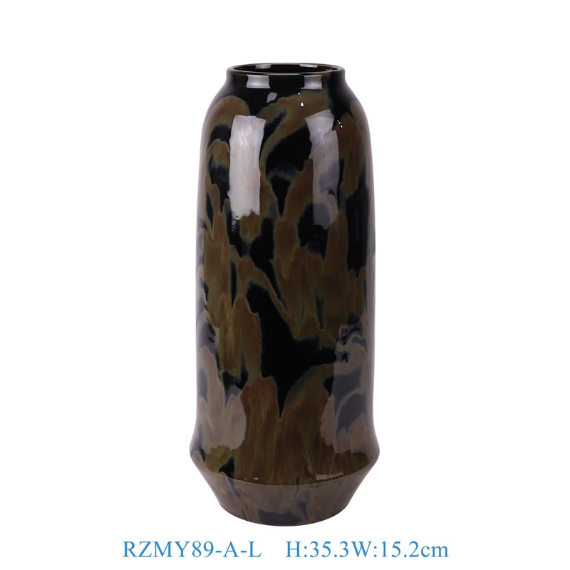 RZMY89-A-L 窑变黑底流金异形花瓶花器大号   