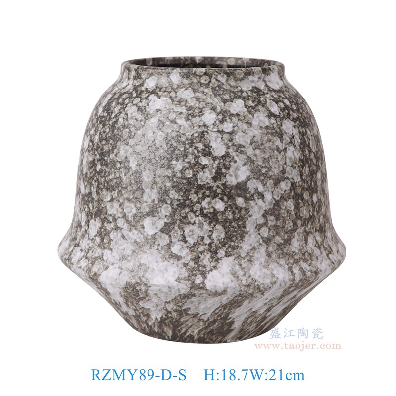 RZMY89-D-S 窑变黑底白雪花纹异形花瓶花器小号  