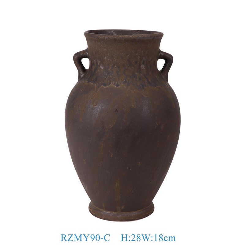 RZMY90-C 窑变铁锈黑斑纹双耳瓶花器  