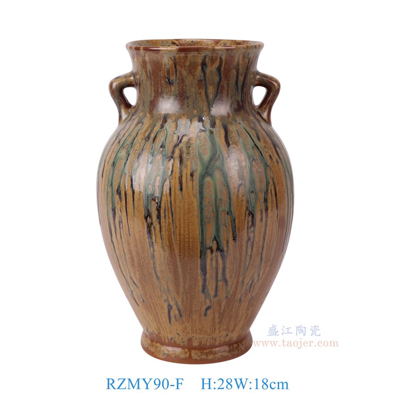 RZMY90-F 窑变橙色底流釉双耳花瓶花器   