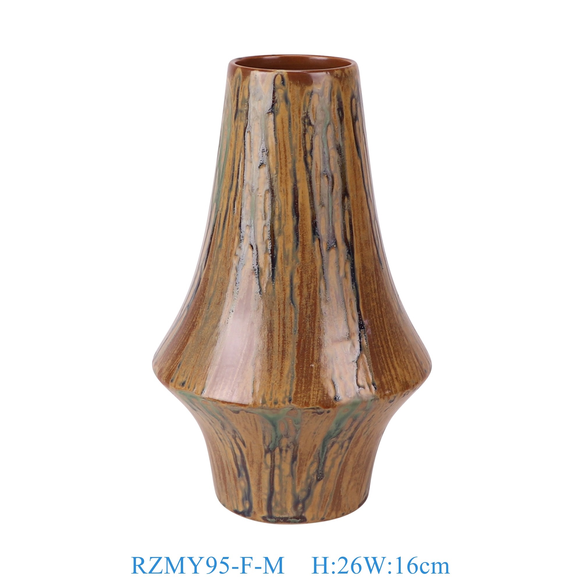 RZMY95-F-M 窑变橙色底流釉异形花瓶花器中号  