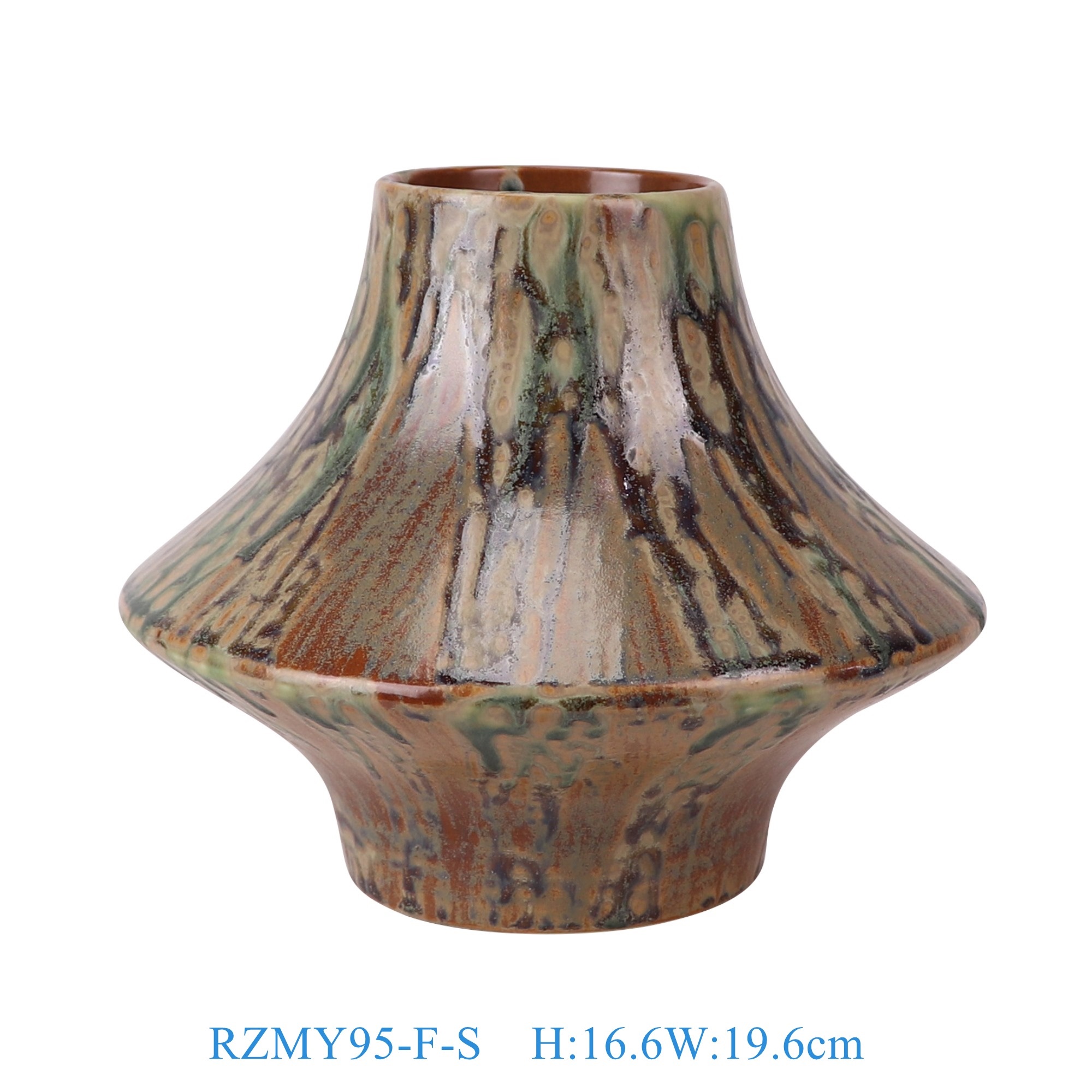 RZMY95-F-S 窑变橙色底流釉异形花瓶花器中号