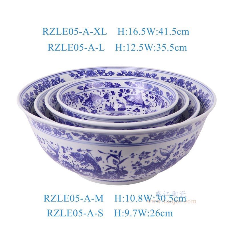 RZLE05-A-S-M-L-XL 青花鱼藻纹大碗10英寸12英寸14英寸16英寸四件套组合   