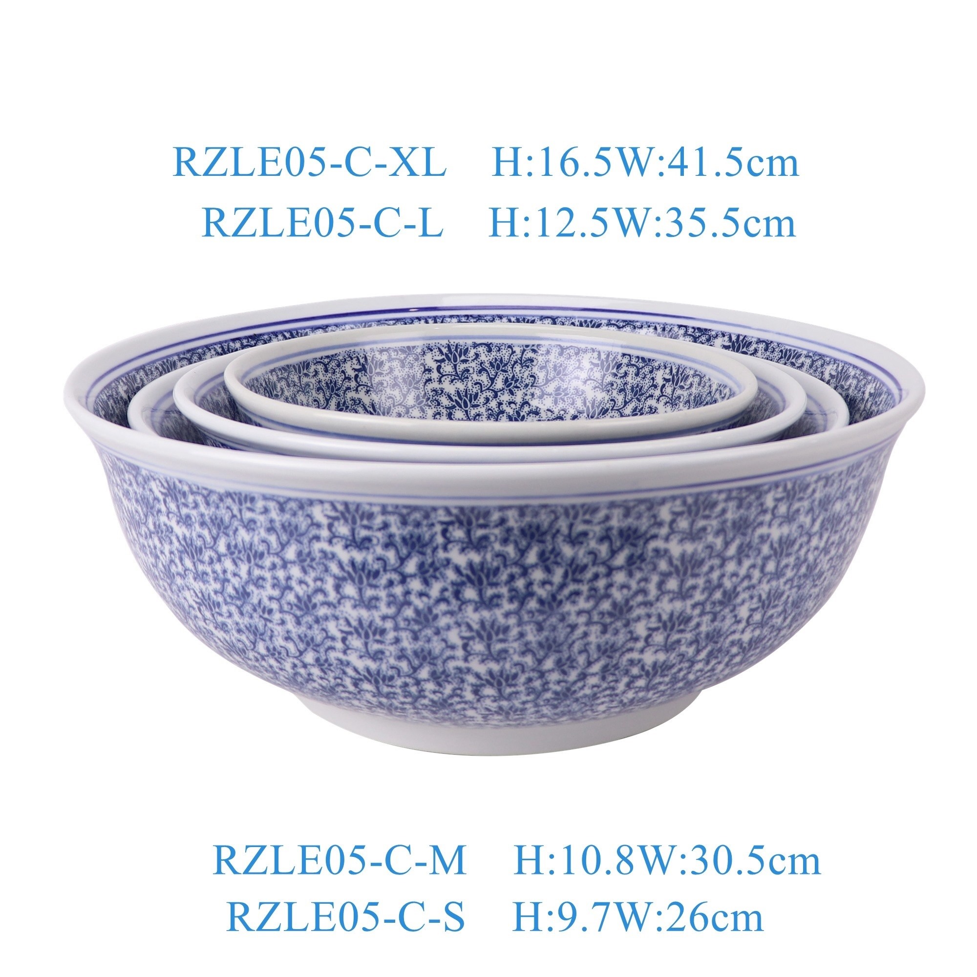 RZLE05-C-S-M-L-XL 青花细花大碗10英寸12英寸14英寸16英寸四件套组合   