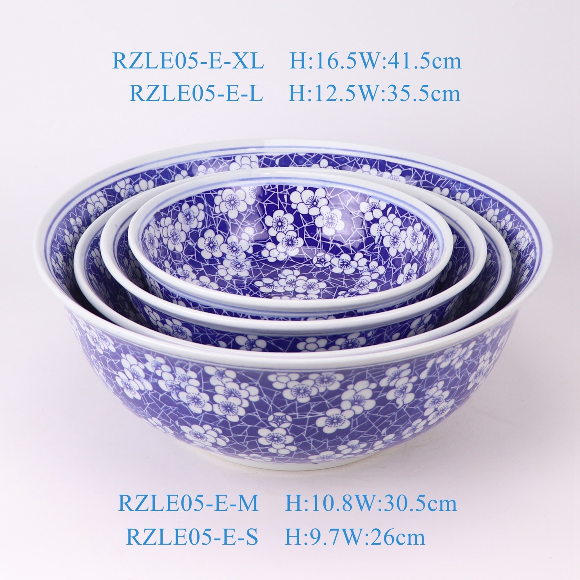 RZLE05-E-S-M-L-XL 青花冰梅大碗10英寸12英寸14英寸16英寸四件套组合  