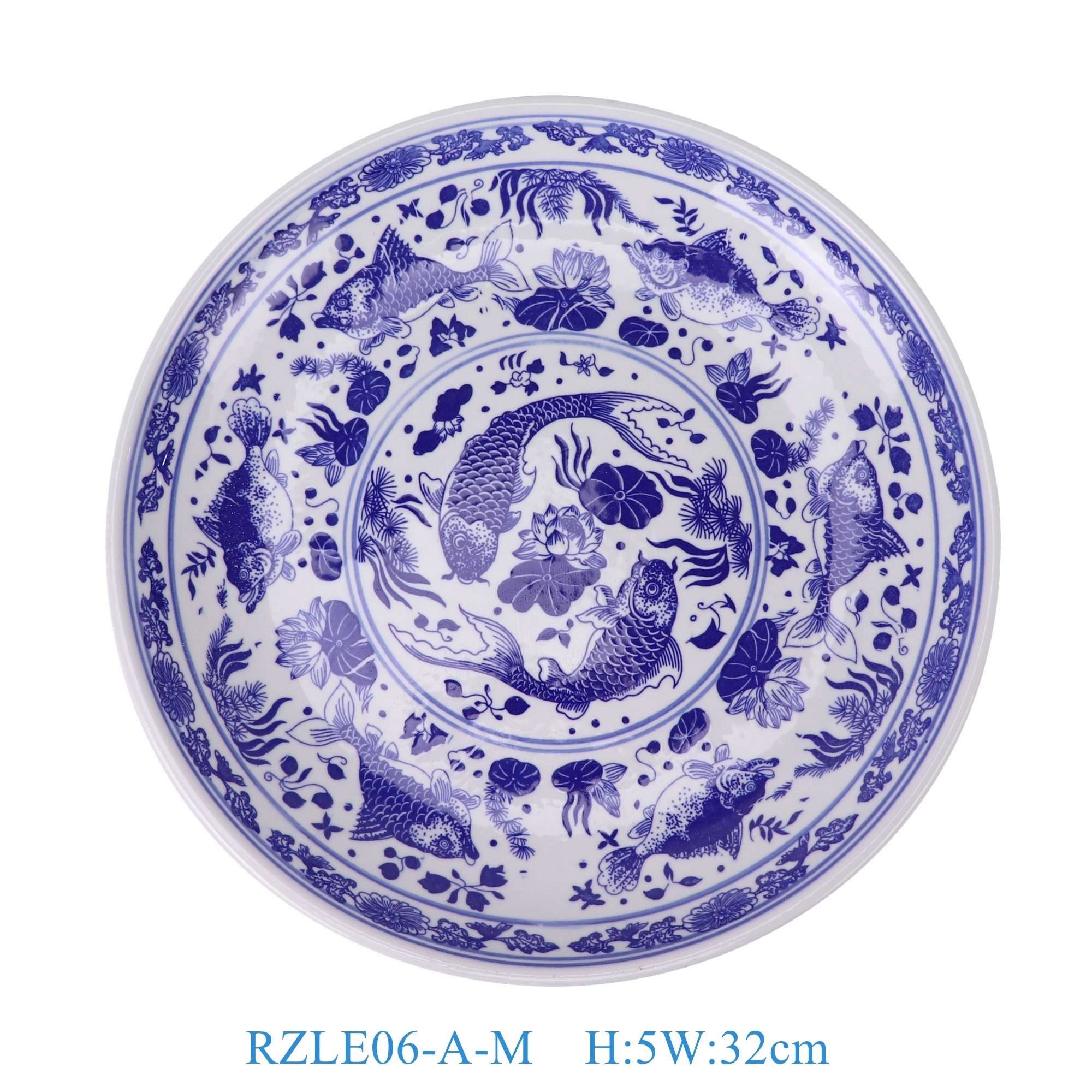 RZLE06-A-M 青花鱼藻纹盘12英寸盘中号  