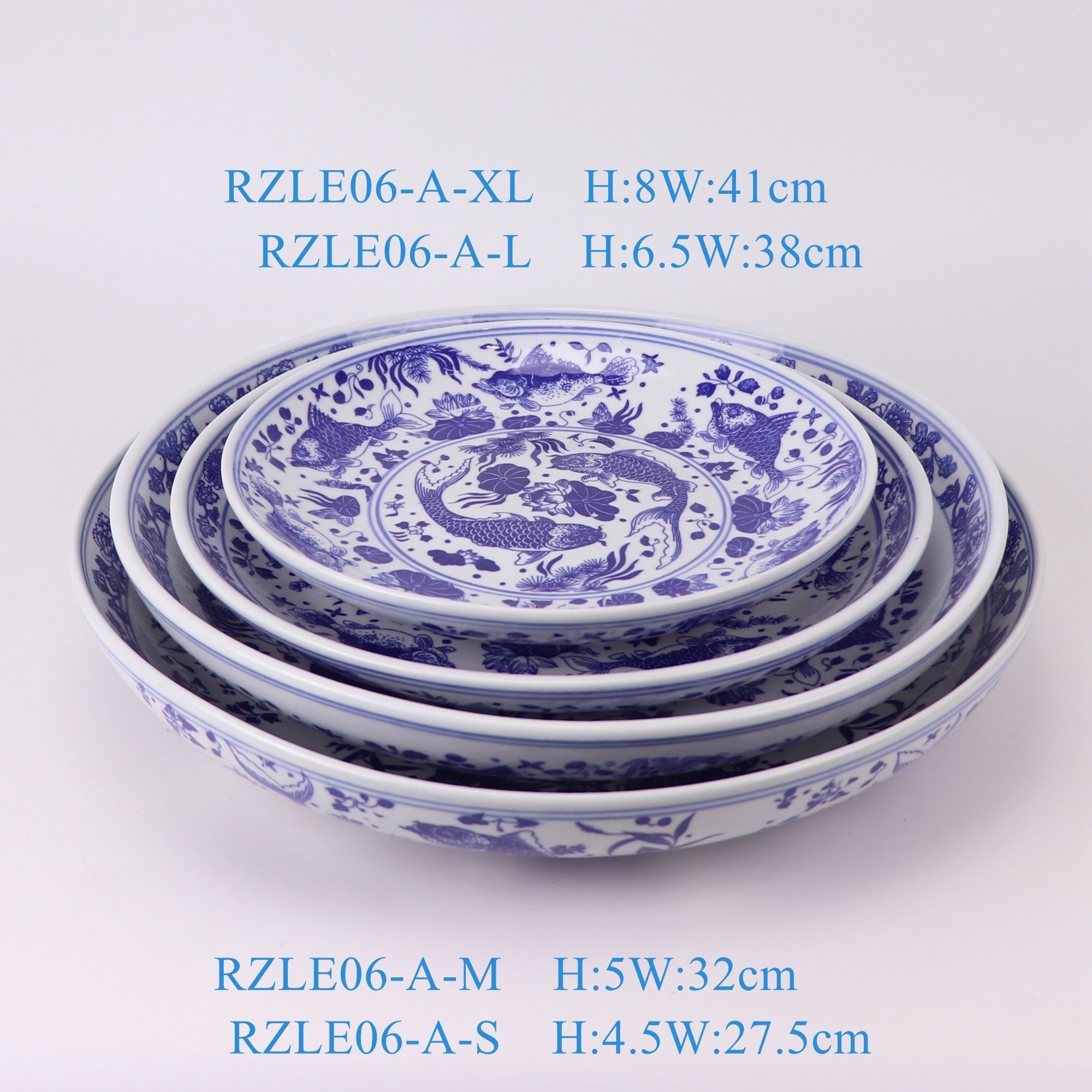 RZLE06-A-S-M-L-XL 青花鱼藻纹盘10英寸12英寸14英寸16英寸四件套组合   
