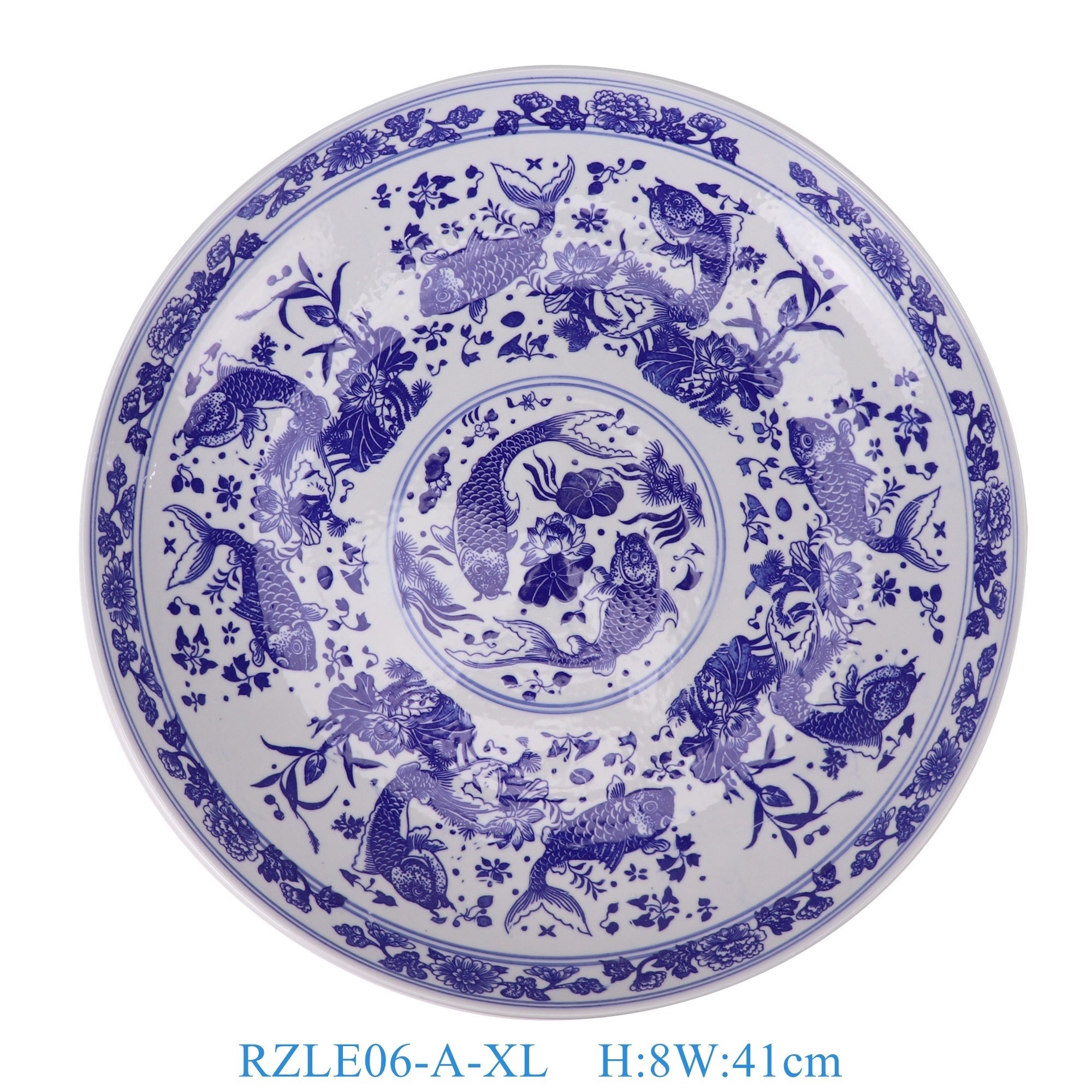 RZLE06-A-XL 青花鱼藻纹盘16英寸盘加大号