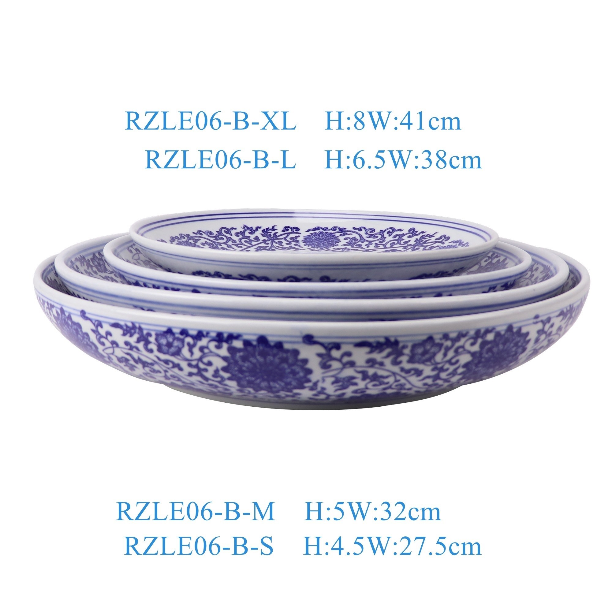 RZLE06-B-S-M-L-XL 青花缠枝莲盘10英寸12英寸14英寸16英寸四件套组合   