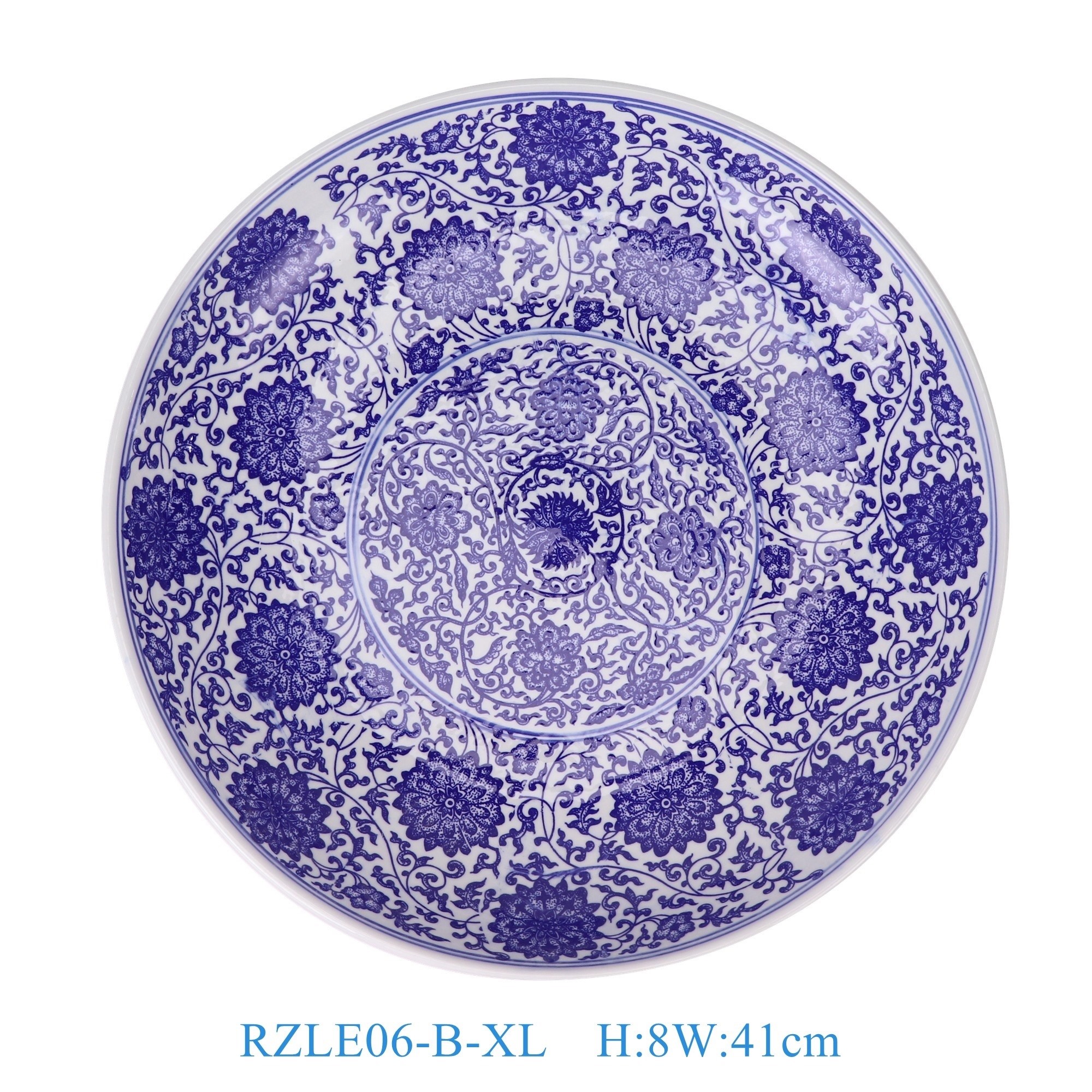 RZLE06-B-XL 青花缠枝莲盘16英寸盘加大号   