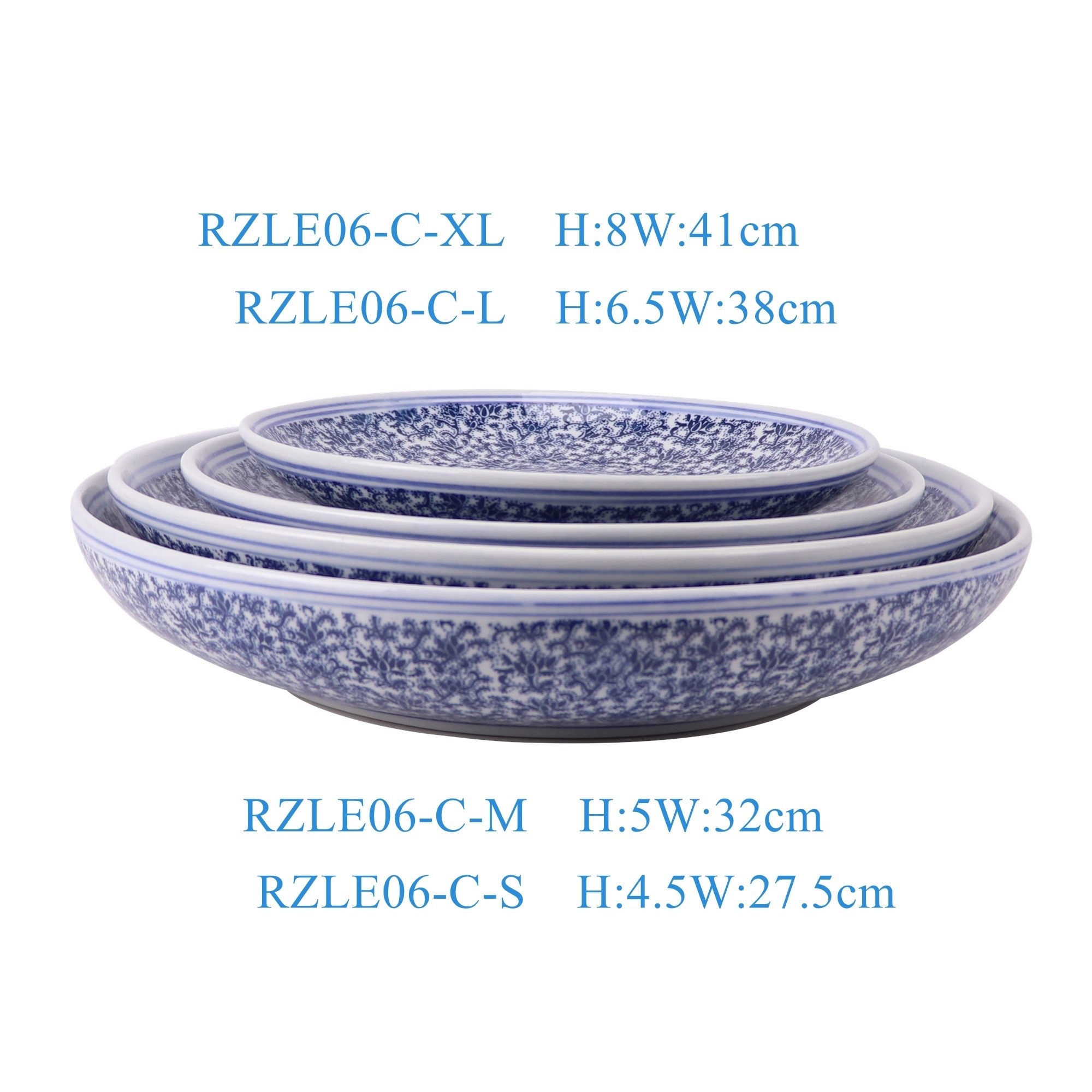 RZLE06-C-S-M-L-XL 青花细花盘10英寸12英寸14英寸16英寸四件套组合  