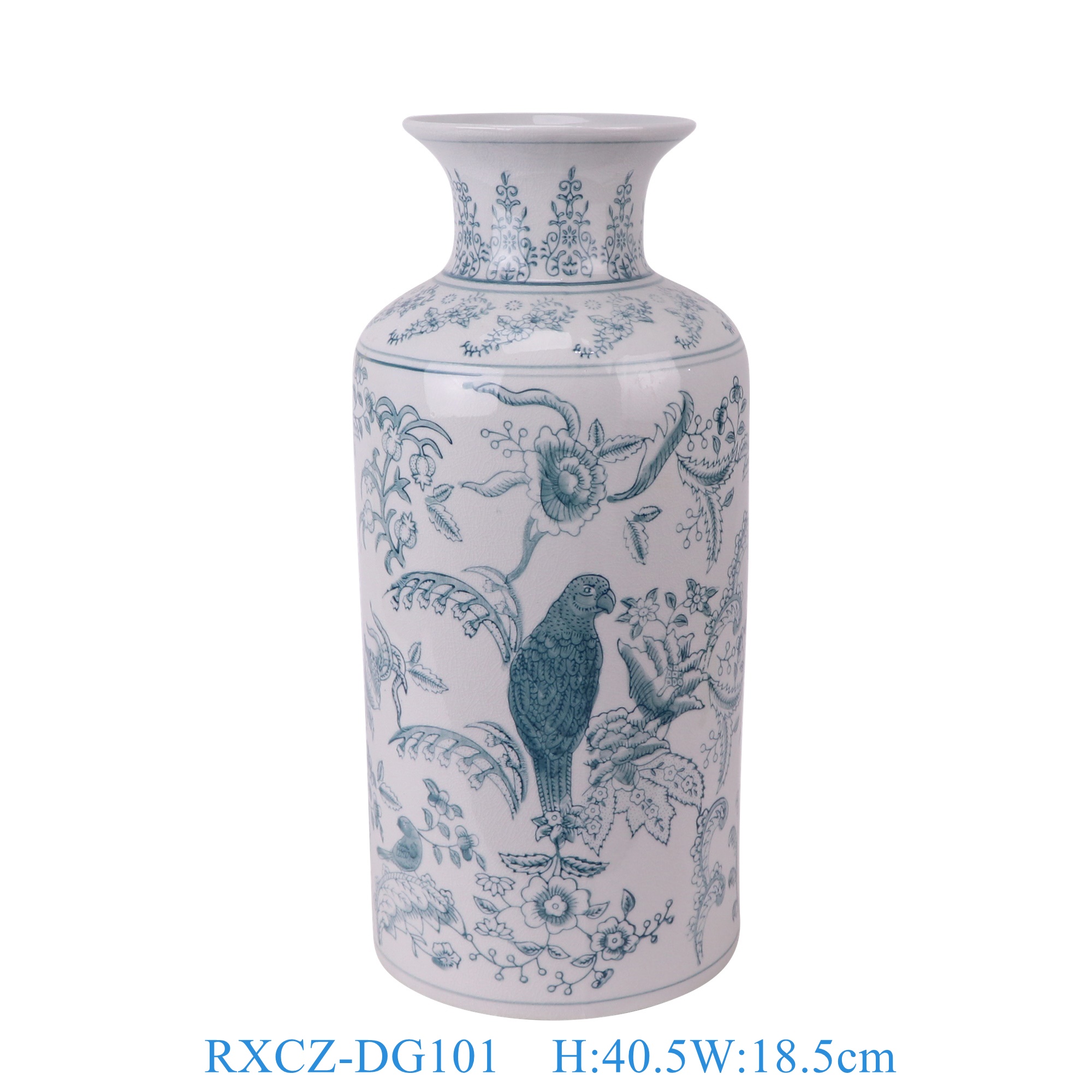 RXCZ-DG101 裂纹釉绿色鹦鹉花鸟花瓶大号