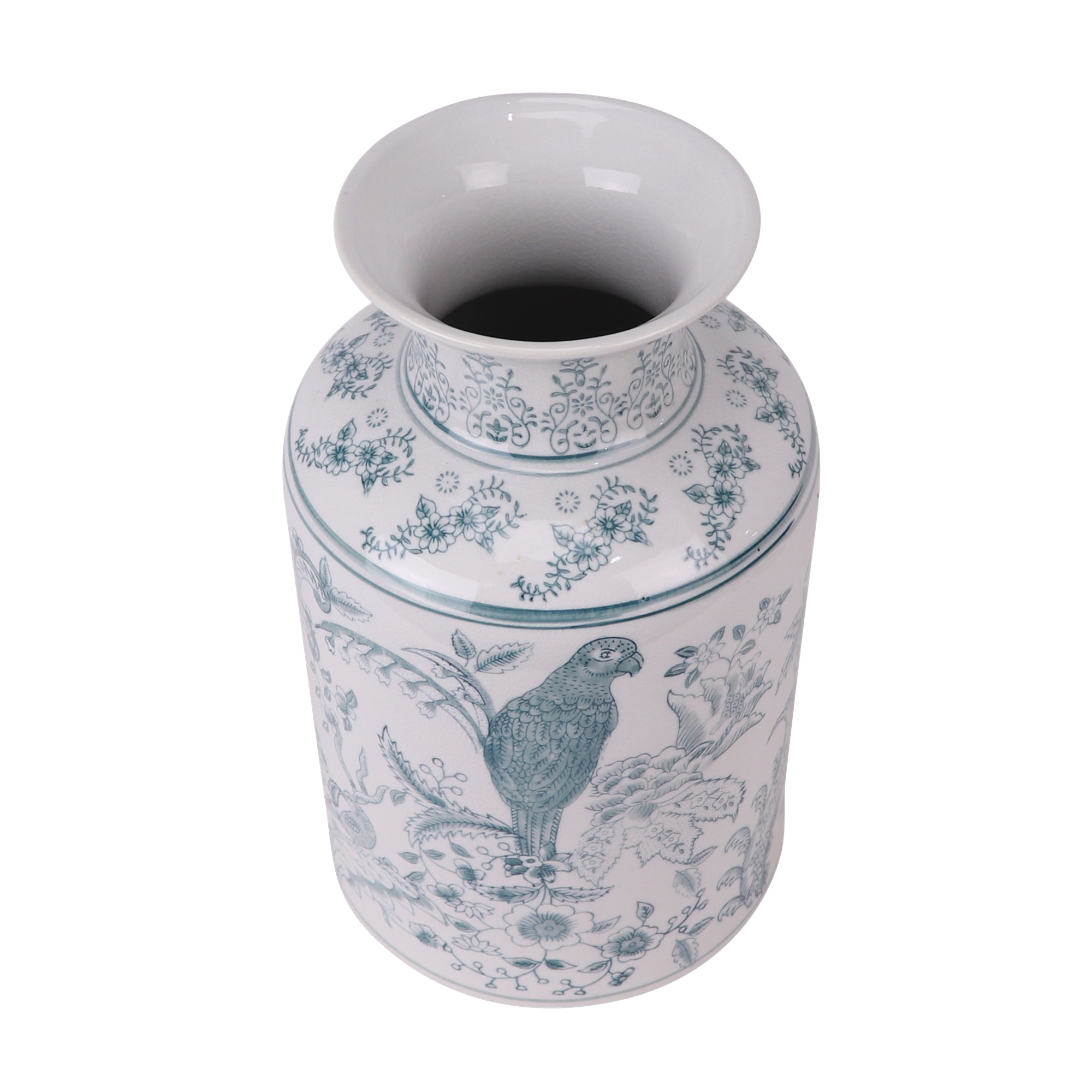 RXCZ-DG201 裂纹釉绿色鹦鹉花鸟花瓶中号  