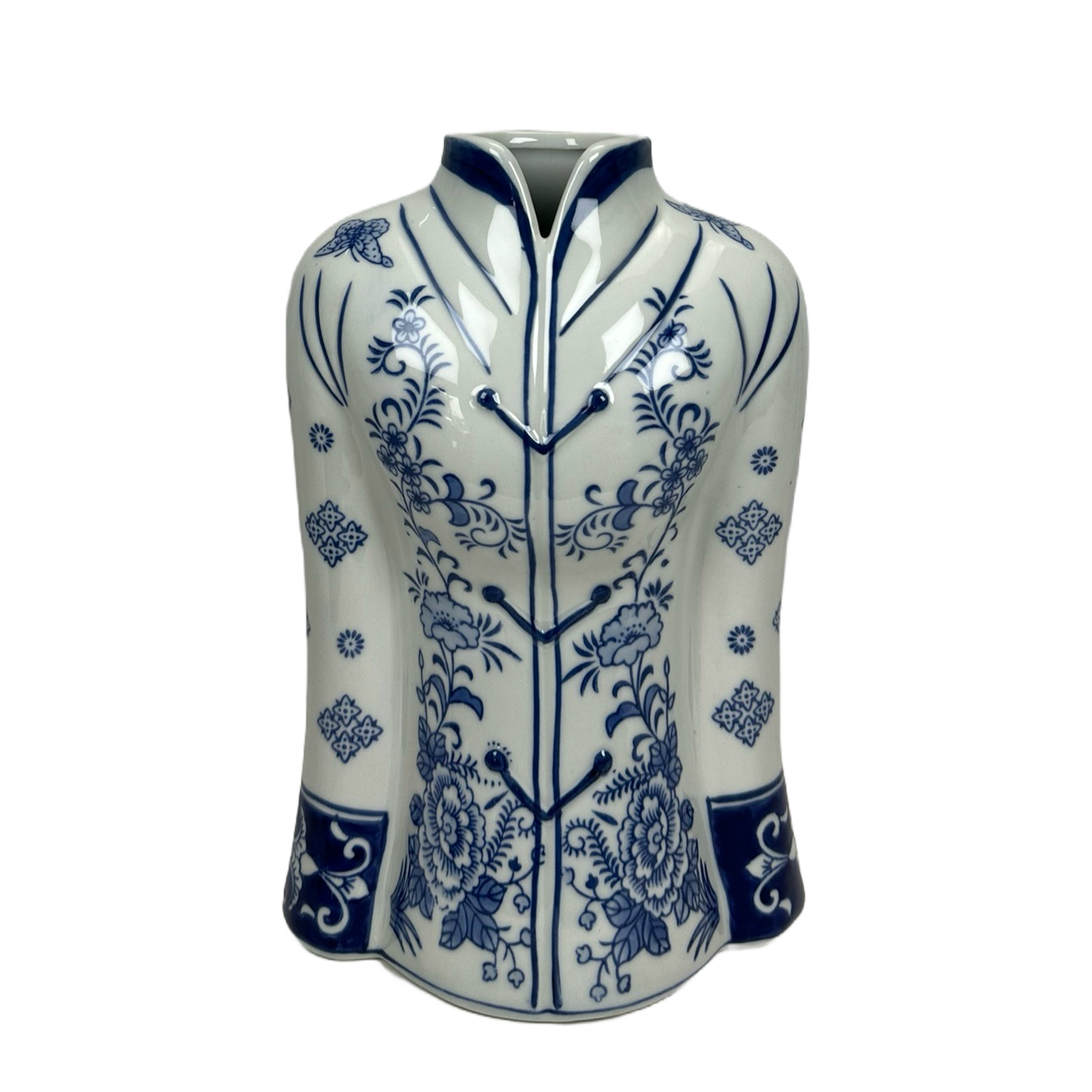 RXCZ-QD24074 青花花叶纹旗袍衣服雕塑花瓶   