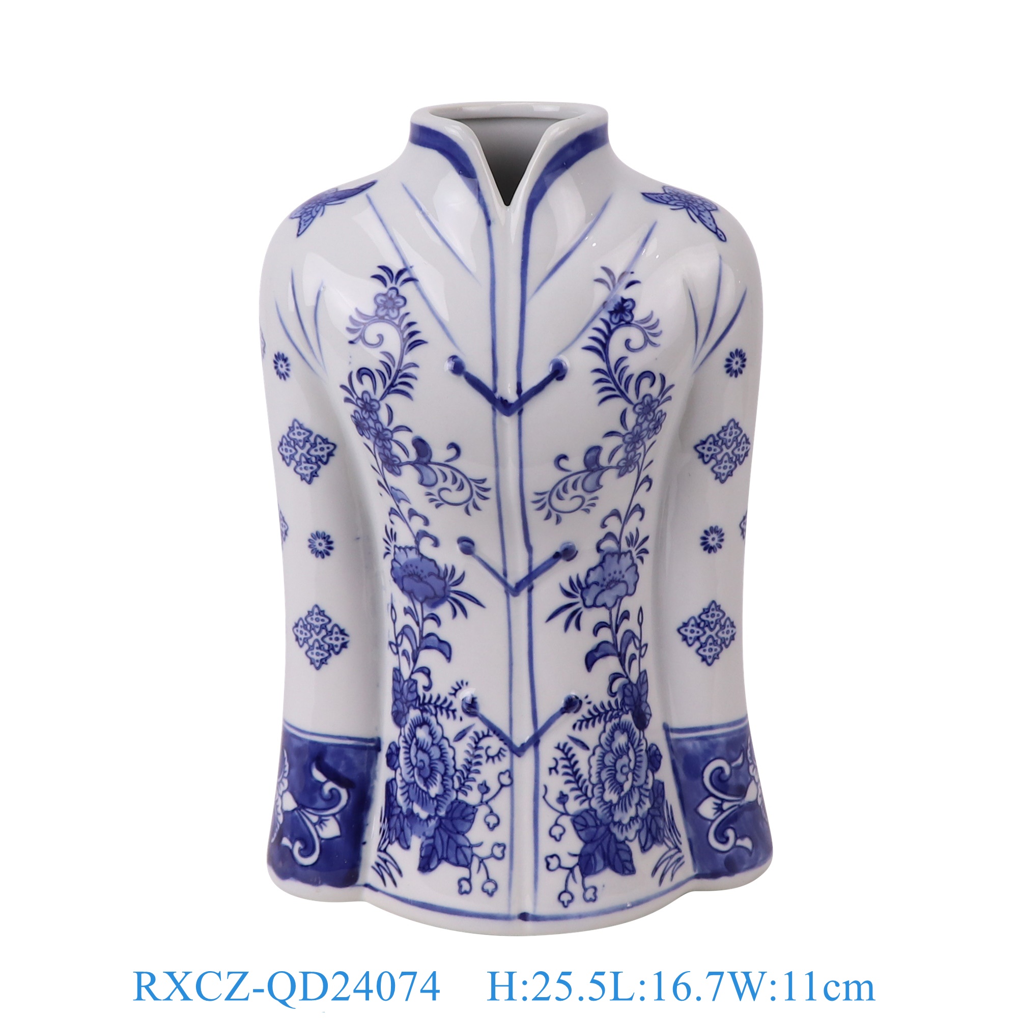 RXCZ-QD24074 青花花叶纹旗袍衣服雕塑花瓶   