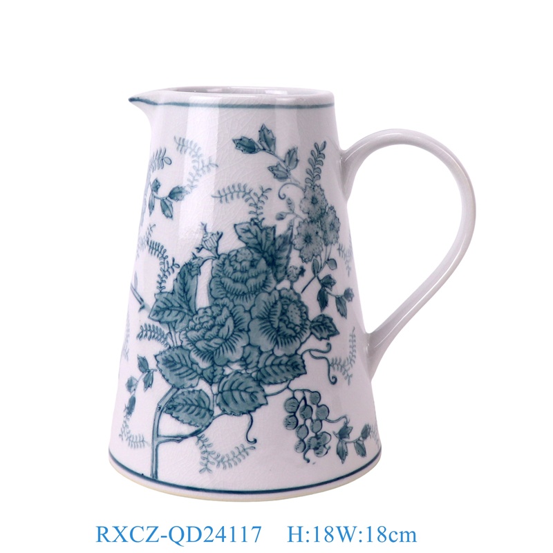 RXCZ-QD24117 裂纹釉绿色花叶提手壶水壶花瓶