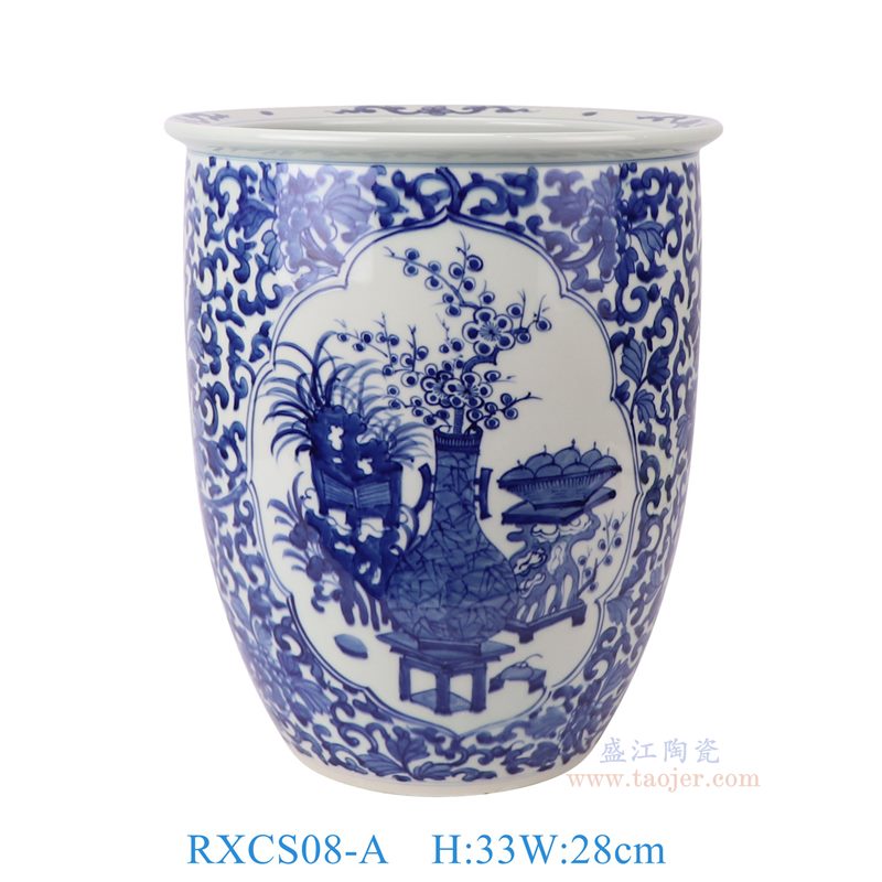 RXCS08-A 青花开窗博古纹缸花盆缸  