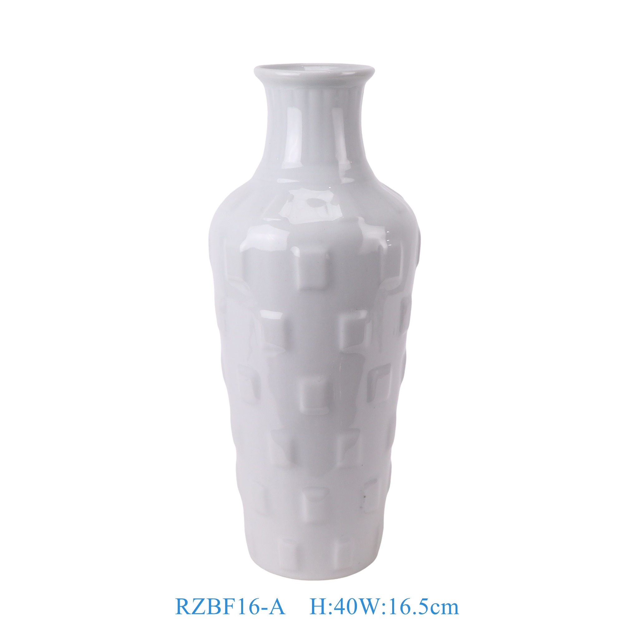 RZBF16-A 仿宋汝窑白色雕刻方块纹花瓶 