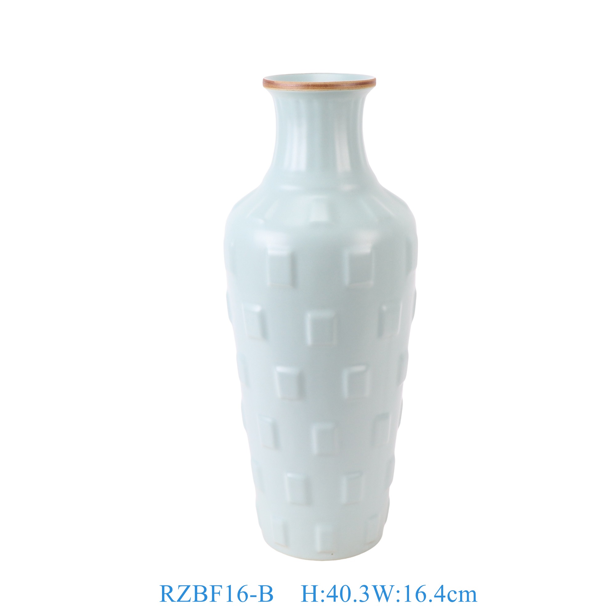 RZBF16-B 仿宋汝窑天青釉雕刻方块纹花瓶   