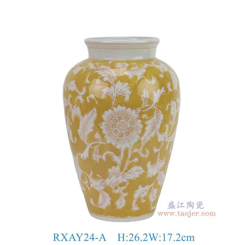 RXAY24-A 黄底白花叶纹冬瓜瓶 