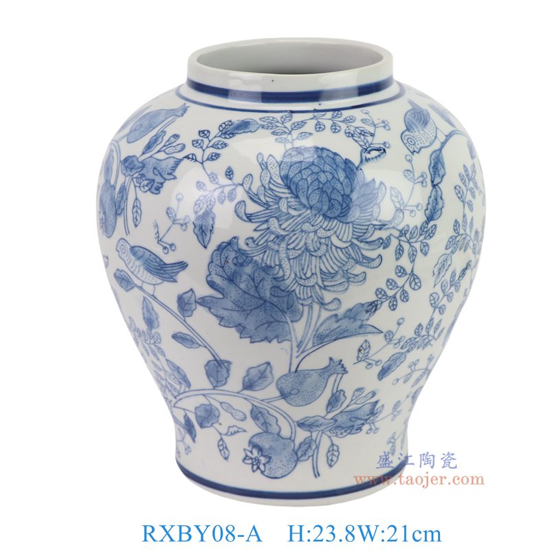 RXBY08-A 青花花鸟大肚罐 
