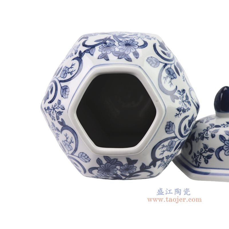 RXCF13-A 青花花鸟六角将军罐  