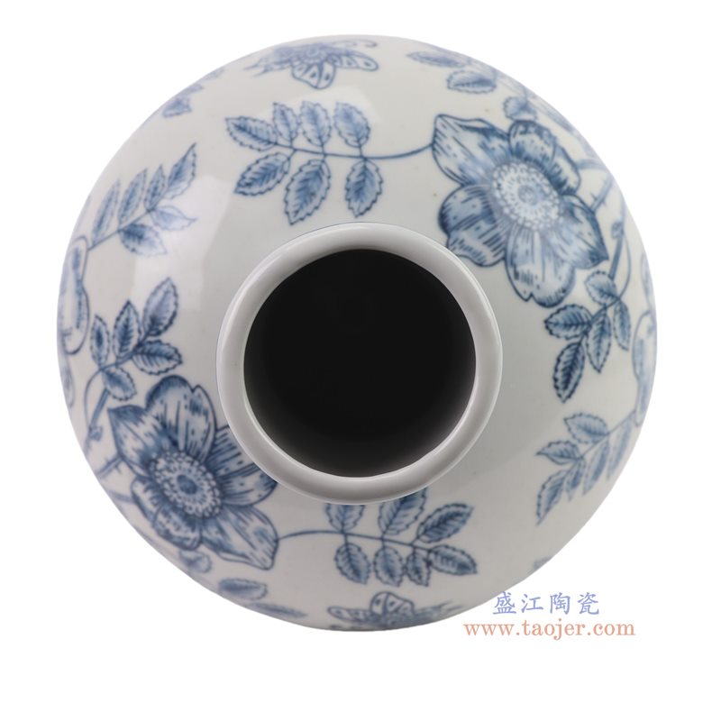 RXCF15-A 青花青蓝玫瑰花叶纹长颈瓶   