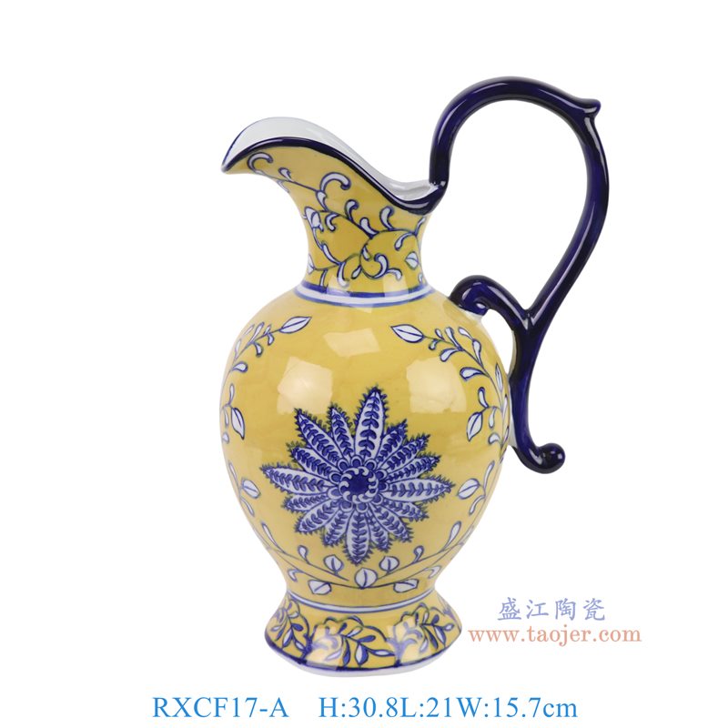 RXCF17-A 青花黄底勾莲花12寸奶壶   