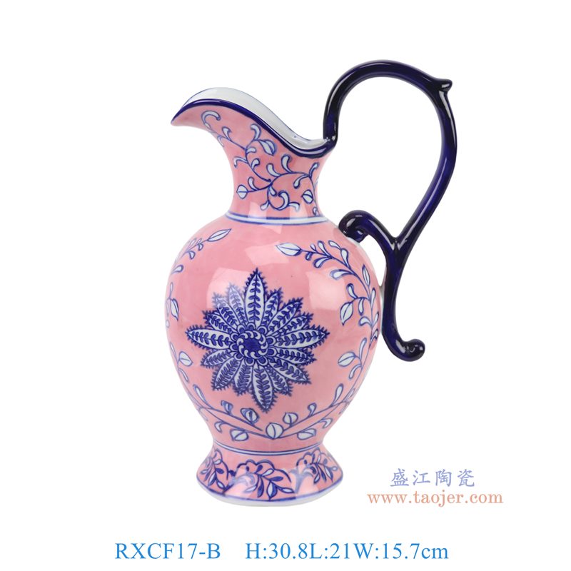 RXCF17-B 青花粉底勾莲花12寸奶壶   