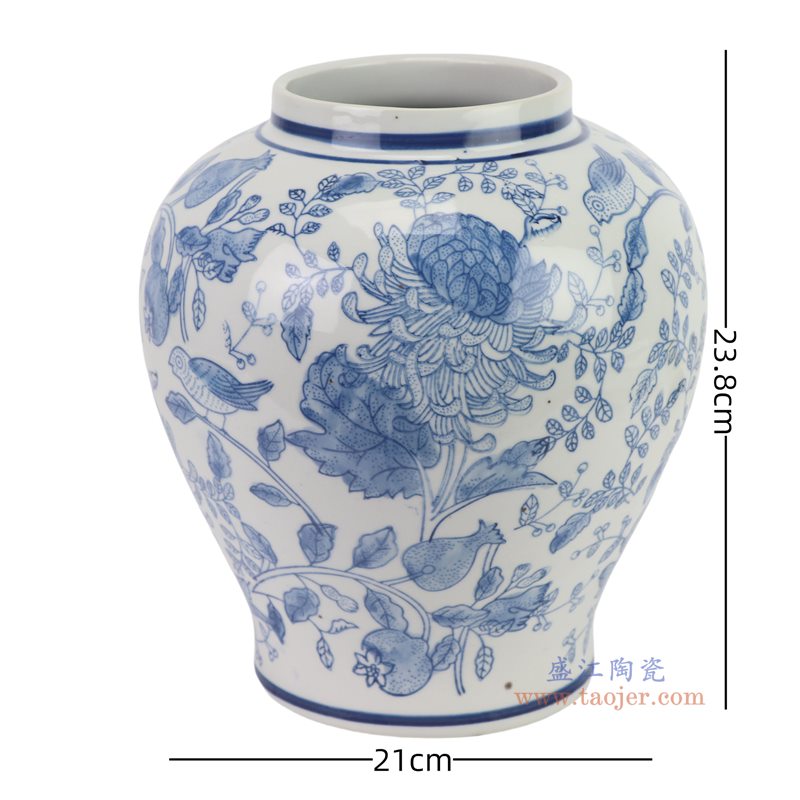 RXBY08-A 青花花鸟大肚罐 