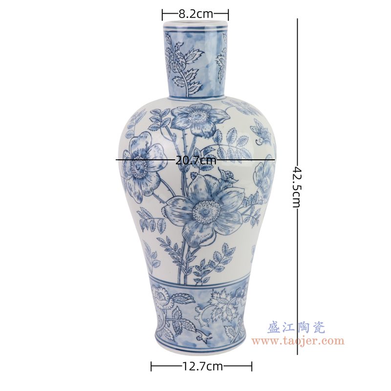 RXCF15-A 青花青蓝玫瑰花叶纹长颈瓶   