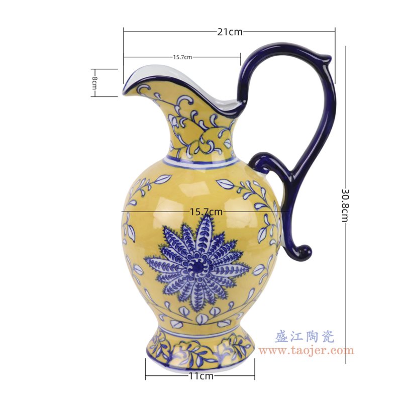 RXCF17-A 青花黄底勾莲花12寸奶壶   
