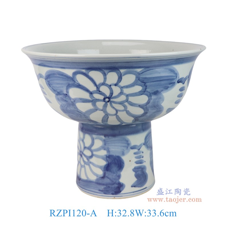 RZPI120-A 蓝底青花太阳花纹高脚盆缸 