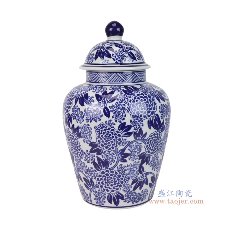 RXEM05-B青花花叶纹将军罐
