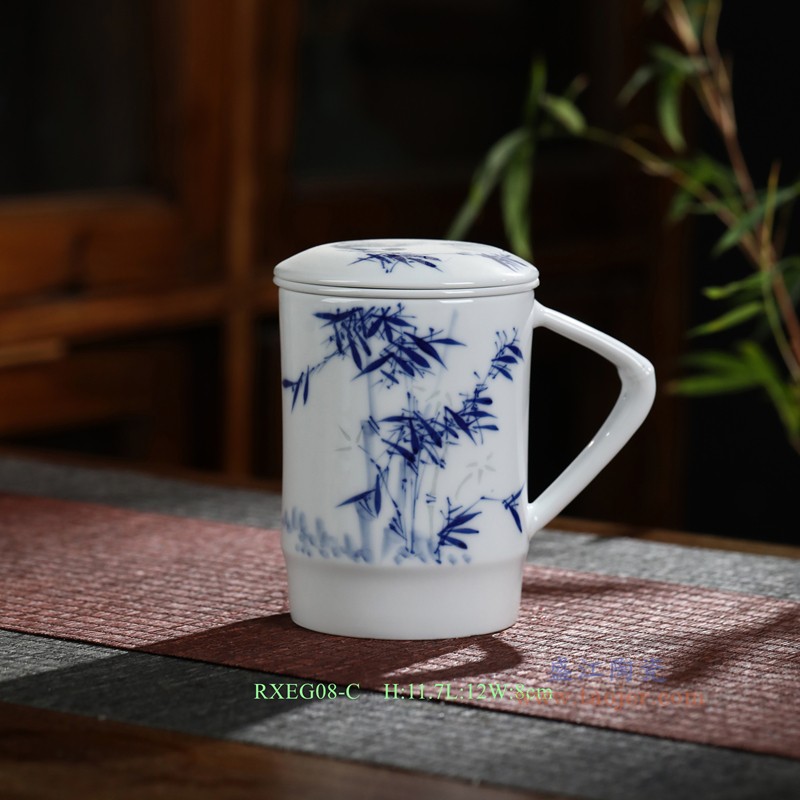 RXEG08-C青花玲珑茶竹报平安茶杯子
