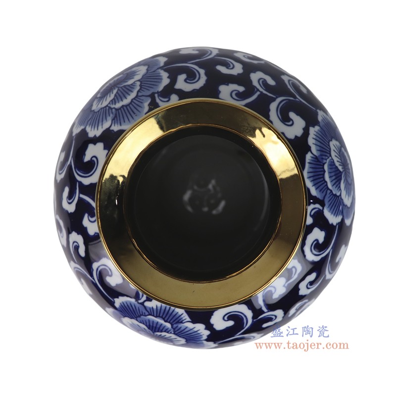 RXCD46-A蓝底青花花叶纹镀金花瓶