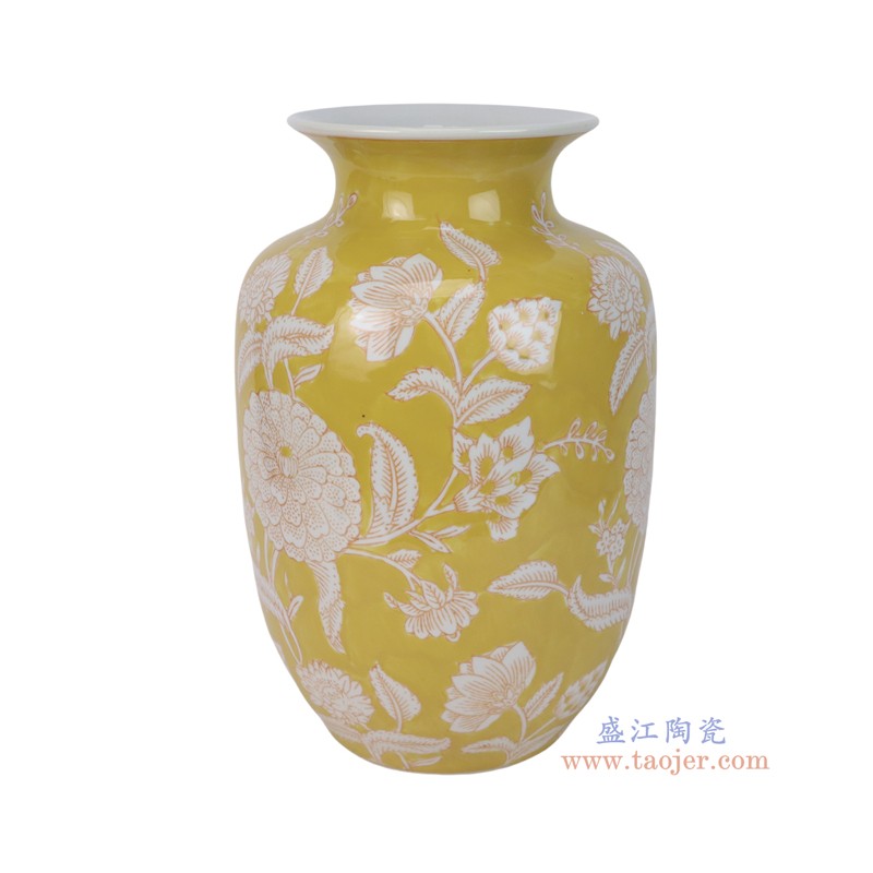 RXCD43-A-L黄底白花叶纹冬瓜瓶大号