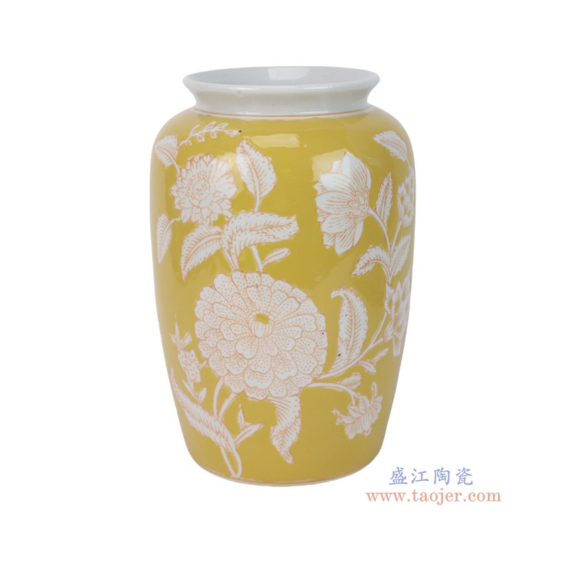 RXCD20-A黄底白花叶纹冬瓜瓶