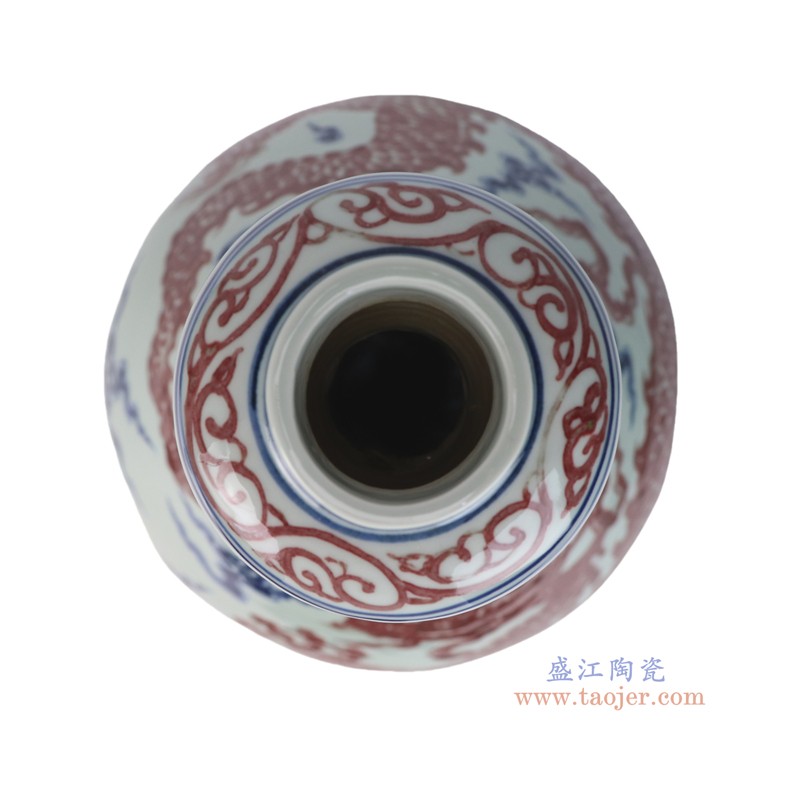 RXBA08-B青花釉里红龙纹蒜头瓶
