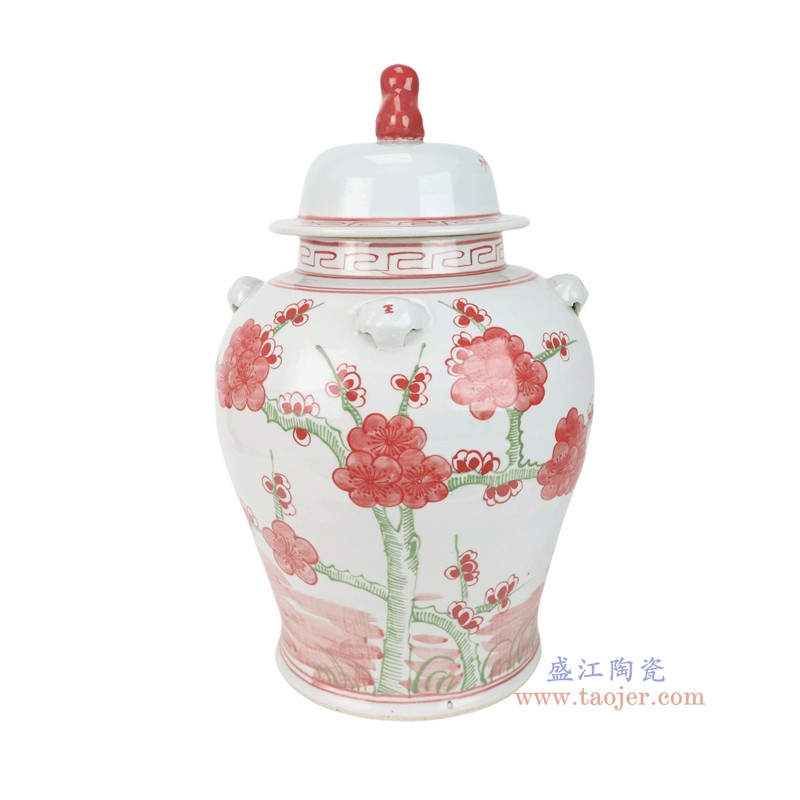 RZMV34-K红绿斗彩松竹梅狮子头将军罐
