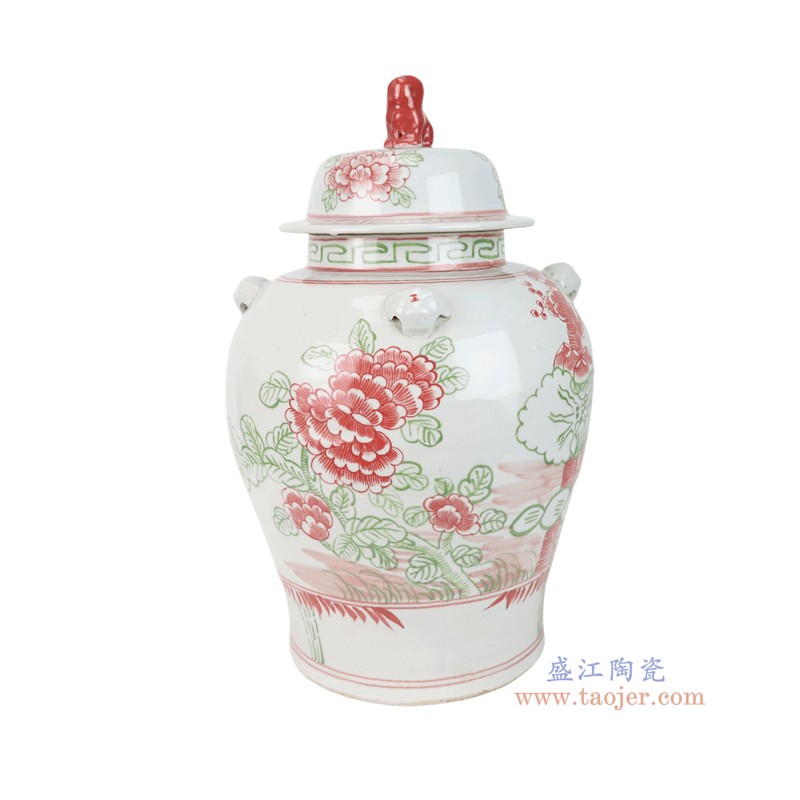 RZMV34-I红绿斗彩四季花狮子头将军罐 