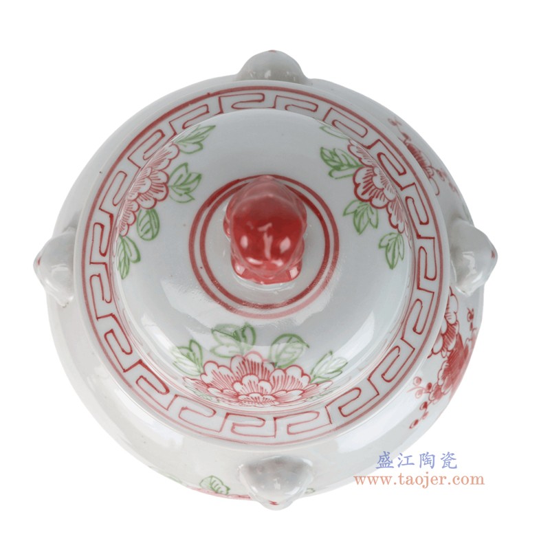 RZMV34-I红绿斗彩四季花狮子头将军罐 