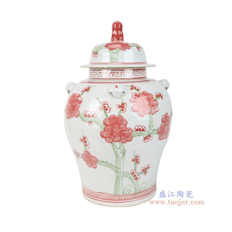 RZMV34-H红绿斗彩梅花狮子头将军罐 