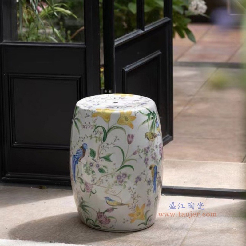 RZKA25033A彩绘花鸟鼓凳凉墩 
