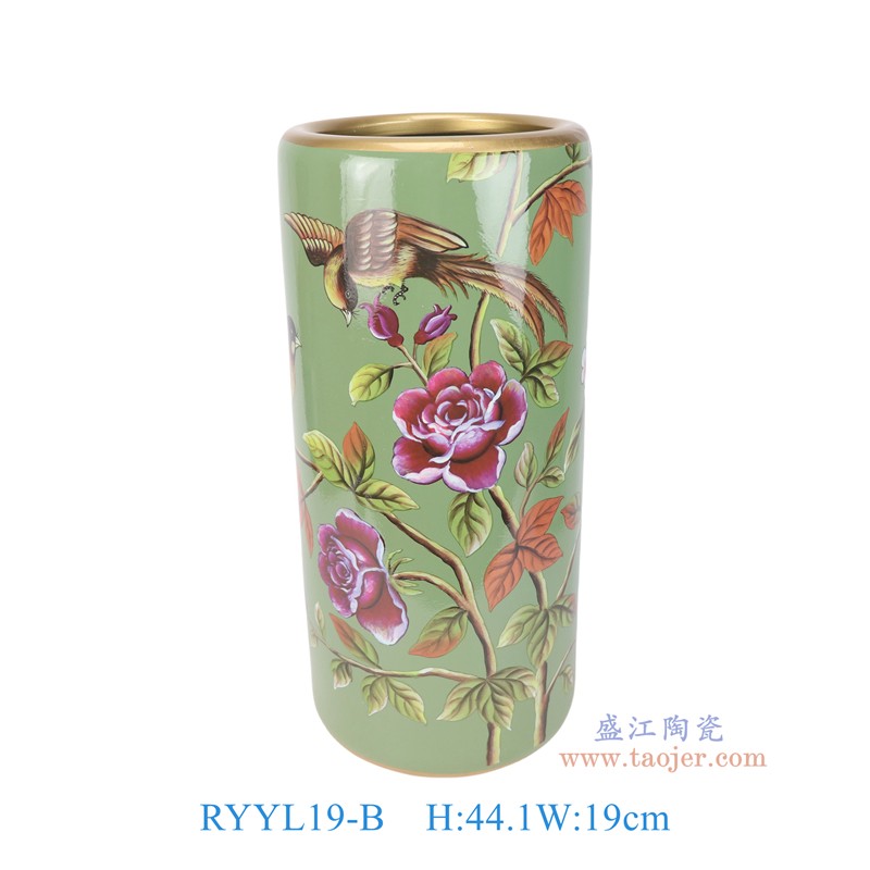 RYYL19-B绿底彩绘花鸟直筒箭筒伞筒